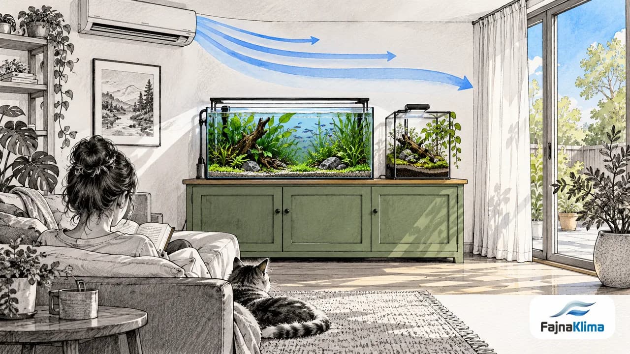 Akwarium i terrarium poza bezpośrednim strumieniem klimatyzacji.